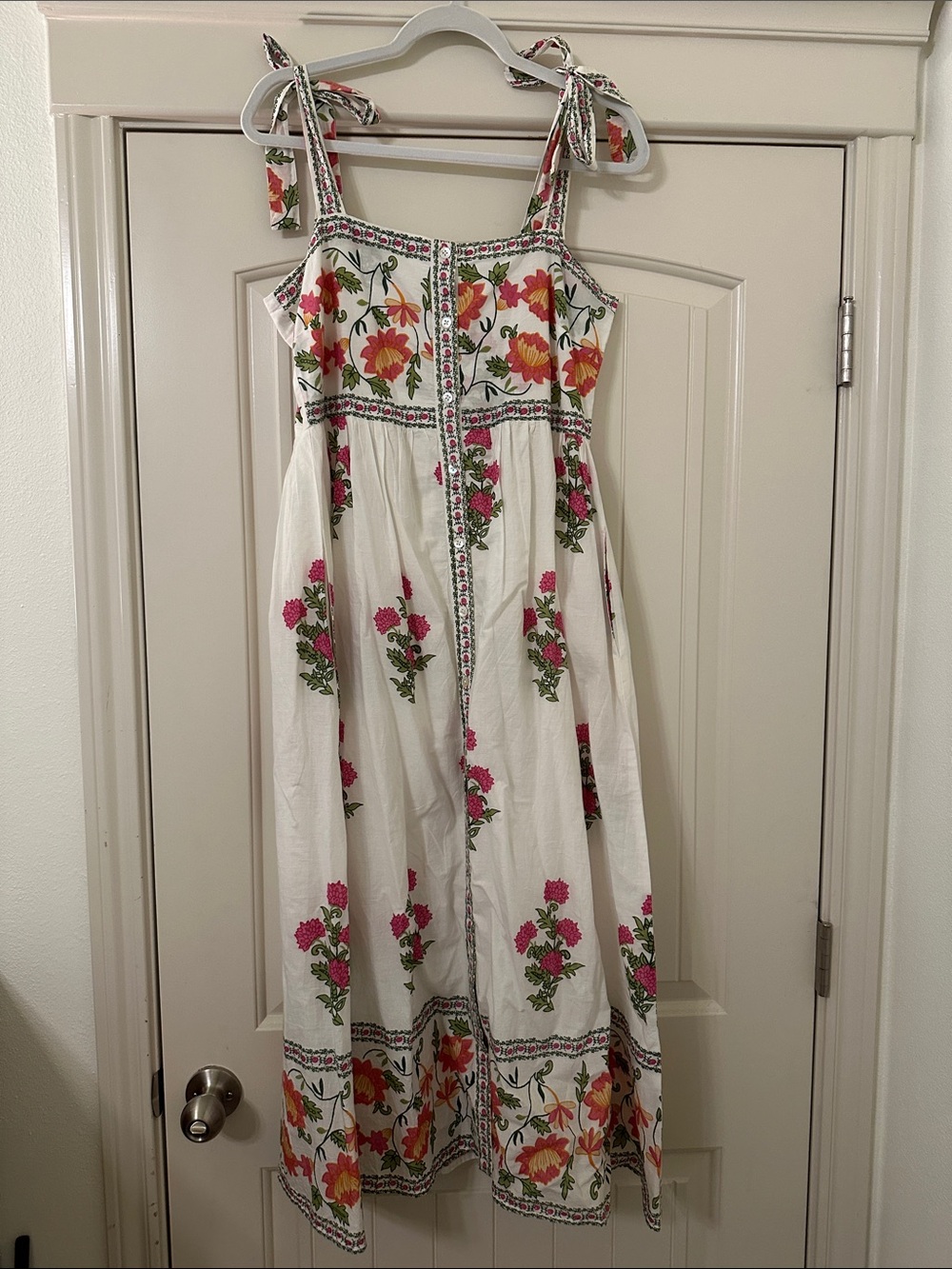 White Floral Tie-Shoulder Midi Dress